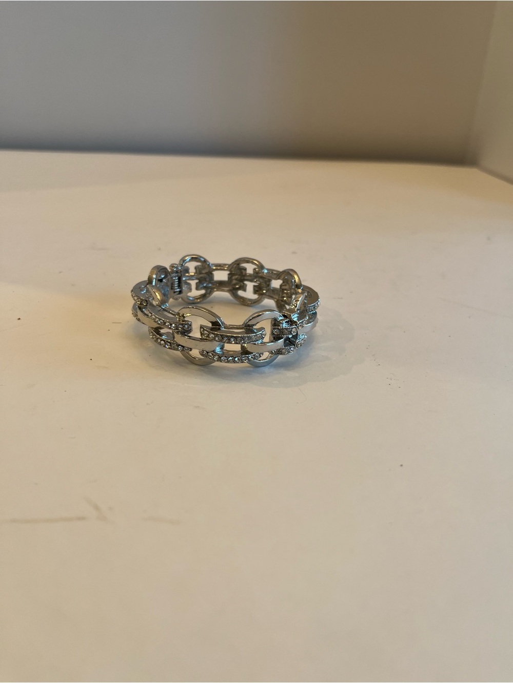 Silver Link Crystal Band Ring - Women's Jewelry